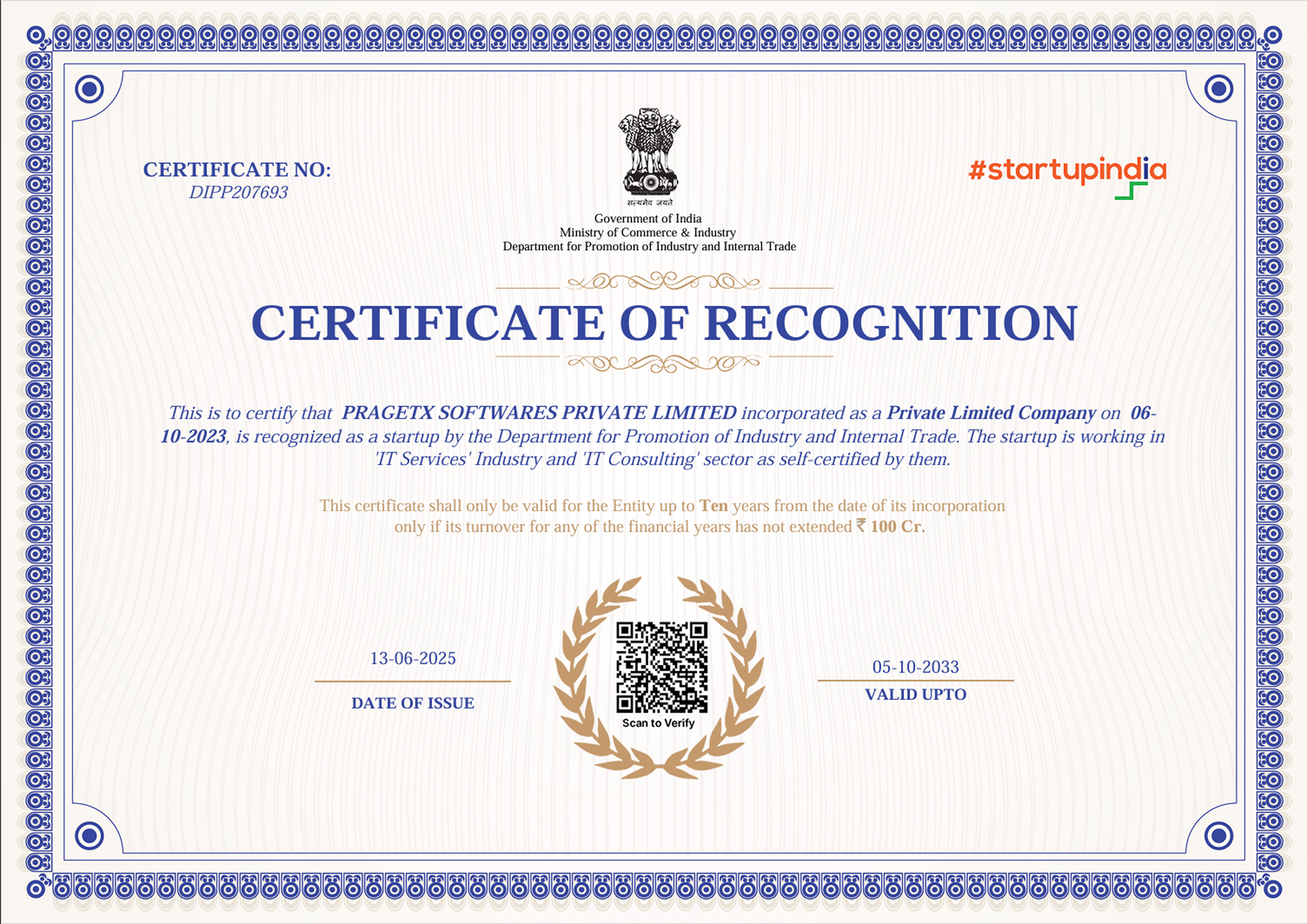 startup certificate